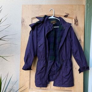 Eddie Bauer Deep Purple Hooded Jacket with Plaid Interior